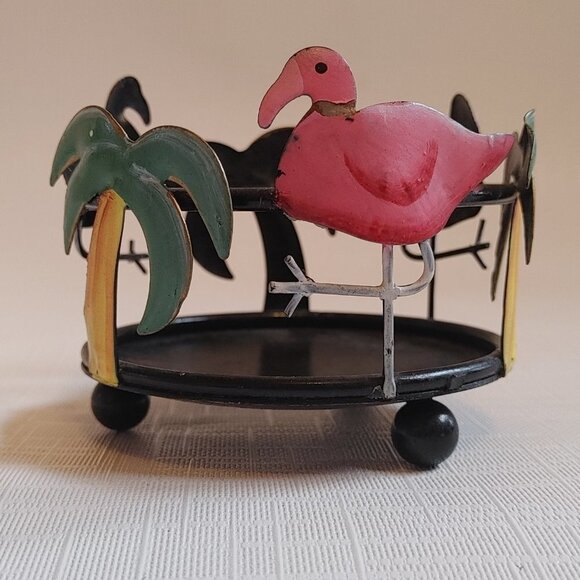Vintage Rustic Metal Flamingo Tropical Candle Holder - Picture 4 of 7